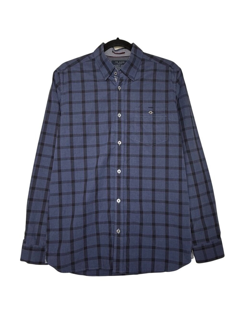 Ted Baker Mens Blue & Black Checkered Long Sleeve Button-Down Shirt Size 3 (M)